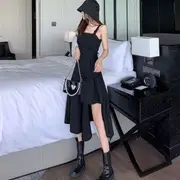 Sleeveless Plain Asymmetrical A-Line Dress Black - M