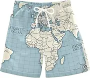 [AIXIWAWA] Boys’Swim Trunks Board Shorts (Vintage Drawing World Map) Soft & Comfy Cute Prints for Vacation Beach Pool