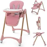 4 in 1 Baby High Chair, High Chairs for Babies and Toddlers, Portable Feeding and Eating Seat, Foldable Highchair with 4 Levels of Recline and 7 Levels of Height Adjustment (Pink)
