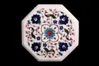 12" Marble Side Table Top Semi Precious Inlay Handmade Work