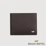 【BRAUN BUFFEL 德國小金牛】台灣總代理 HOMME-M 8卡中間翻零錢袋短夾-黑檀木色/BF306-318-