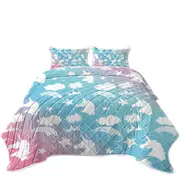 White Silhouettes Clouds and Unicorns Coverlet