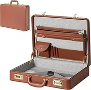 LOCKCURX Locking Briefcase - Brief Case for Men, PU Leather Hard Case, Attache Case for Laptop Document Phone Passport