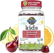 Garden of Life Kids Immune Gummy, Cherry Flavor - Vitamin C, D & Zinc Gummies for Immune Support - Sugar Free, Organic & Non-gmo Immunity Gummy Vitamins for Children, 60 Vegetarian Gummies