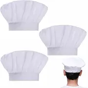 [BEANPRECOY] 3 Pcs Chef Hat 16 x 54cm Catering Hats White Chef Toques Caps Adjustable Elastic Cotton Cooking Cap Reusable Cooking Chef Cap for Home Restaurant Kitchen Baking and Party Favors
