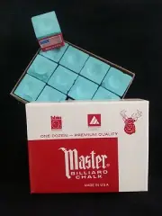 1 BOX ( 12 PIECES ) NEW GREEN MASTER CHALK PACK - POOL & BILLIARD CUE CHALK