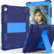 Silicone+PC Case 3-Layer Anti-fall Protective Cover Tablet Stand For iPad 5/6 2017/2018 iPad Pro 9.7 inch-10navy blue