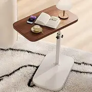 Hbluefat C Shaped Side Table, Adjustable Height C Shaped Bedside End Table, 360°Swivel Couch Side Tables, Modern Small Rotating Tabletop Coffee C Table for Home Office (Walnut+White)