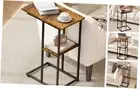 C Shaped End Table for Couch, Side Table with Storage Shelf, Bedside Table