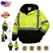 ANSI Compliant Reflective Men’s Jacket - Waterproof Work Coat in Hi Vis Yellow