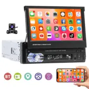 Single 1DIN 7" HD Flip Up Bluetooth Car Radio Stereo Touch Screen MP5 + Camera