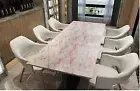 60"x30" Antique Pattern Rose Quartz Stone Dining Table Top Luxurious Patio Table