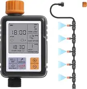 Irrigation Timer, 1 Set Irrigation Controller with Large Screen, with Hanging Atomizing Nozzle, Temporary Watering Functionality and Adjustable Watering Time, Automatic Watering, for Garden, Yard