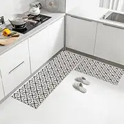 Feblilac Diamond Kitchen Mat，Black White Non-Skid PVC Cushioned Anti-Fatigue Comfort Standing Mats，Waterproof and Oil Proof Floor Runner Rug for Home