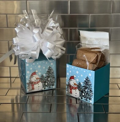 Christmas Snowman Gift-Basket/Box & 1/2 LB Lotus Biscoff Cookies Wrap & Bow