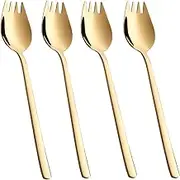 tiokin Sporks,4-Pack Salad Forks 18/10 Stainless Steel 7.4 Inches Long Handle Dessert Spoons Ice Cream Spoons Flatware Set Reusable Fruit Appetizer Dessert Forks for Household Use or Camping(Gold)