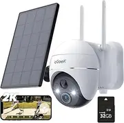 [ieGeek] Security Cameras Wireless Outdoor, 2K Solar Security Camera 360° PTZ with Spotlight & Siren, 2.4Ghz Outdoor Security Cameras, Color Night Vision, Compatible with Alexa, PIR, 2-Way Talk, White