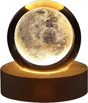 [QYINXIU] Night Lights, 3D Moon Night Light, Wooden Base Fantasy Decoration Ball Projection Lamp, Birthday Lamps, for Girlfriend Boyfriend