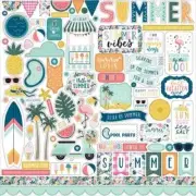 Echo Park Element Sticker 12"x12" POOL PARTY, Summer Vibes, Sun, Palm Trees, Sea