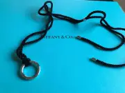 Tiffany &Co silver RING KEEPER necklace large clasp pendant silk black bolo cord