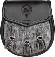 Baillie Semi Dress Sporran Fur Plain Leather Flap Scottish Clan Crest