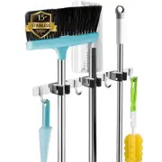 3 Racks and 4 Hooks Broom and Mop Holder Wall Mounted Garage Organizer Storag...