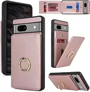 [Lipvina] for Google Pixel 7A Case with Card Holder,Pixel 7A Case Wallet for Women,Credit Card Holder,Ring Stand,Phone Wallet Cases 6.1"(Rose Gold)
