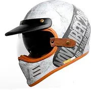 Retro Motorcycle Helmet Full Face Helmet with Double Visor Sun Visor Motorcycle Helmet Full Face Helmet Moped Helmet DOT/ECE Approved Chin & Head Ventilation C,XXL(63-64CM)
