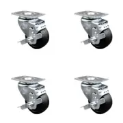 3.5 Inch SS Soft Rubber Swivel Top Plate Caster Set with Brake Service Caster