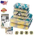 Luxurious 8-Piece Colorful Checkered Bath Towel Set - 100% Cotton & Super Abs...