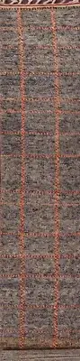 Checkered Moroccan Oriental Narrow Runner Rug Hand-knotted Wool 1' 10" x 17' 3"