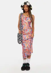 [Another Girl] Swirl Print Bias Cut Midi Slip Dress