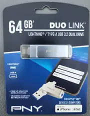 PNY 64GB Duo Link USB 3.2 Dual Flash Drive lightning & Type-A iPhone,iPad