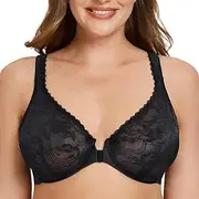 [MELENECA] Women's Plus Size Full Coverage Lace Front Closure Bra - Unlined and Underwire