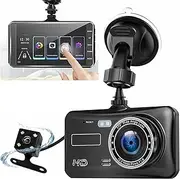 HD 1080P 4" Car Dash Camera Touch Night Vision Video DVR Recorder LCD Dual Lens Front and Rear Reverse Cam