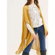 NWT Free People Golden Yellow Flowy Sequin Embellished Kimono Cardigan