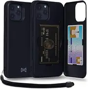 TORU CX PRO for iPhone 12 Pro Max Case Wallet | Protective Shockproof Heavy Duty Cover with Hidden Card Holder & Card Slot | Mirror & Wrist Strap Included - Black