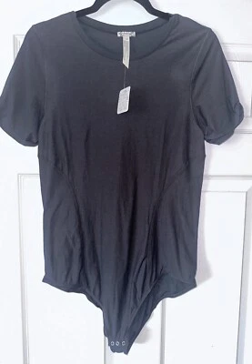 NWT Free People Weekend Friend Shirt Bodysuit With Rolled Sleeves Large MSRP $58