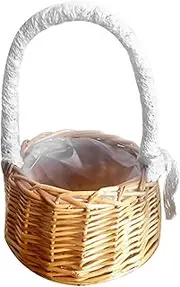 Cabilock Handmade Wicker Flower Basket Compact Holder with Handle for Home Decor Versatile Storage for Flowers and Indoor Plants