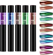 Chrome Nail Powder | Shiny Powder for Gel Nails | Set of 5 Fake Fingernail Glitter Decorations for Home Salon, Manicure Art Supplies