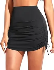 [Holipick] Women's High Waisted Swim Skirt Tummy Control Ruched Drawstring Swimsuit Bottom with Built in Panty