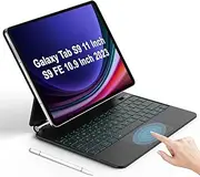 iXTRA Magic Keyboard Case for Samsung Galaxy Tab S9 11 Inch / S9 FE / S10 FE 10.9 Inch, Slim Magnetic Keyboard with Floating Cantilever Stand Trackpad Backlit, S Pen Holder, Battery Display, Black
