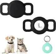 PuppyDoggy 2 Pack Silicone Dog Collar Tag Holder Suitable for AirTag, Dog Cat Tracker Case Waterproof, Scratch-Resistant, Anti-Lost & 1 Pack Keychain Holder Case for Bag, Suitcase (Small, Black)