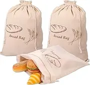 3 Pcs Linen Bread Bags for Homemade Bread, Linen Reusable Bags For Sourdough & Homemade Bread Storage, Sourdough Bread Bag, Reusable Food Storage Bread Keeper for Bakers Kitchens.
