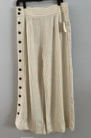 Anthropologie Wide-Leg Pants Pleated Striped Side Button Womens Size 6 NWT