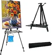 61 Inches Easel Stand Artist Easels for Painting, 20" to 61" Height Adjustable Art Easel for Adults, Aluminum Canvas Stand Tripod for Tabletop&Floor Displaying with Tray/Carry Bag (Black)