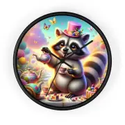 Home Decor Wall Clock Whimsical Raccoon Tea Party Art