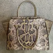 Brahmin Priscilla Satchel Natural Leighton Handbag Purse Snakeskin Turtle Taupe