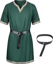 TOGROP Mens Medieval Costume Viking Tunic Knight Warrior Renaissance Shirts with Belt