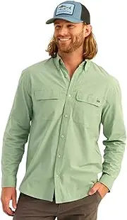 [HUK] Men's Standard Next Level Solid Long Sleeve Fishing Button Down Shirt, Fog Green